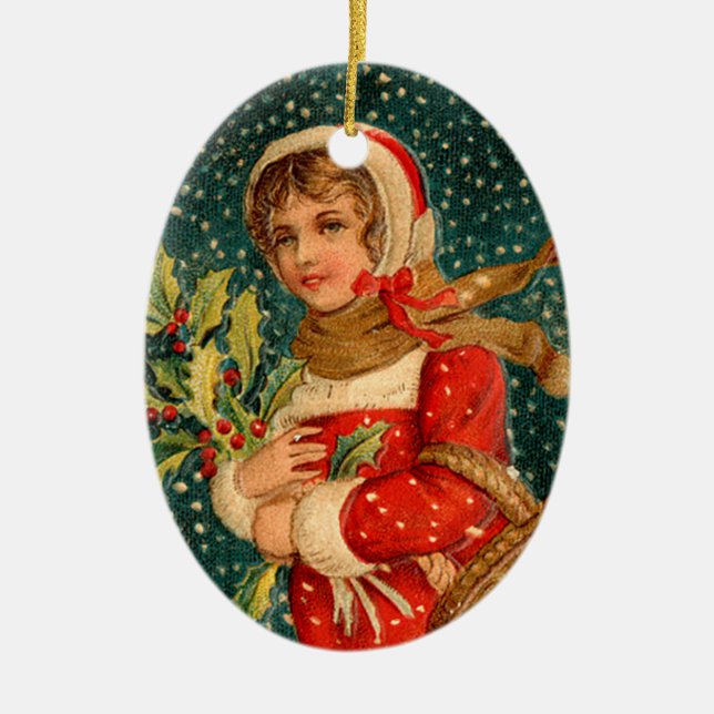 Adorno De Cerámica Navidades anticuados, Chica (Frente)