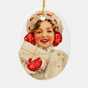 Adorno De Cerámica Navidades anticuados, Chica