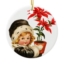Navidades anticuados, Chica sostiene Poinsettia