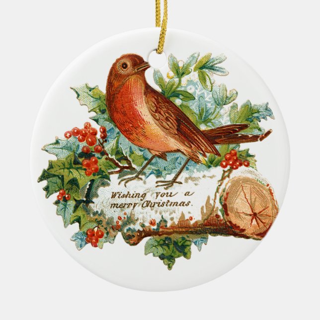 Adorno De Cerámica Navidades anticuados, Robin (Frente)