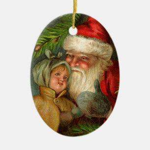 Adorno De Cerámica Navidades anticuados, Santa con niño