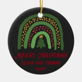 Adorno De Cerámica Navidades arco iris purpurina oro rojo verde