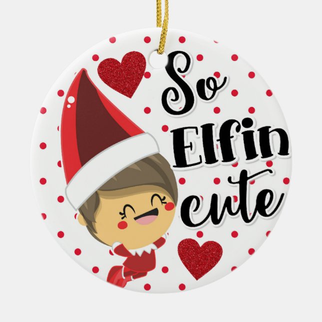 Adorno De Cerámica Navidades Así Que Elfin Cute Elf Polka Dot (Frente)