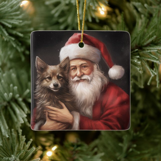 Adorno De Cerámica Navidades australianos de Kelpie con Santa Claus (Árbol)