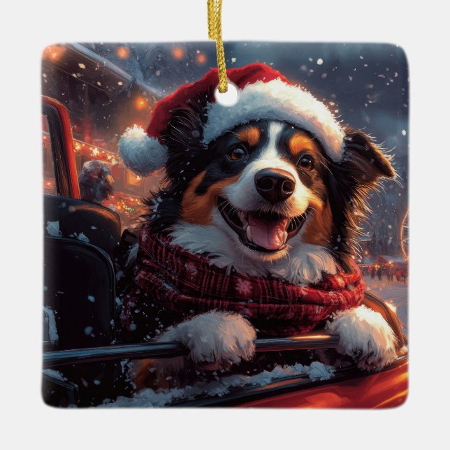 Adorno De Cerámica Navidades australianos de montaña rusa de perros K (Anverso)