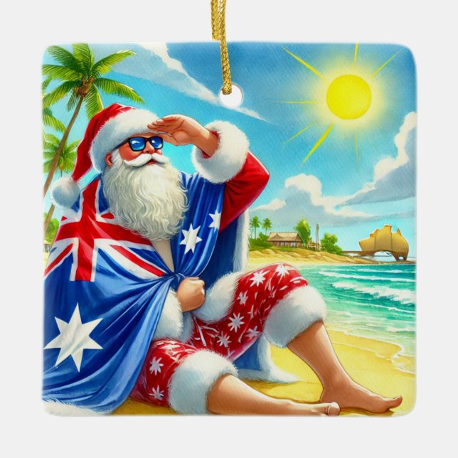 Adorno De Cerámica Navidades australianos de Santa on Beach (Anverso)
