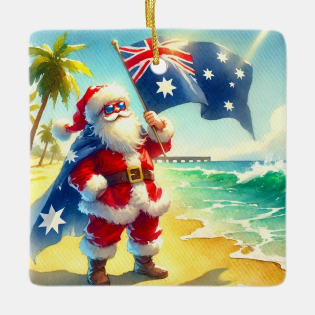 Adorno De Cerámica Navidades australianos de Santa on Beach (Anverso)