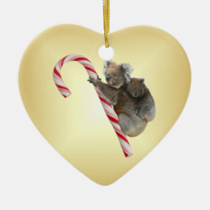 Adorno De Cerámica Navidades australianos Koalas sobre Candy Cane