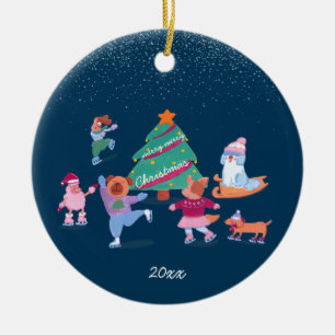 Adorno De Cerámica Navidades azul oscuro en patinaje sobre hielo de l