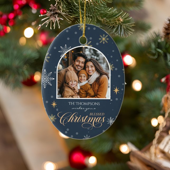 Adorno De Cerámica Navidades azules de la marina fotográfica de copos (Subido por el creador)