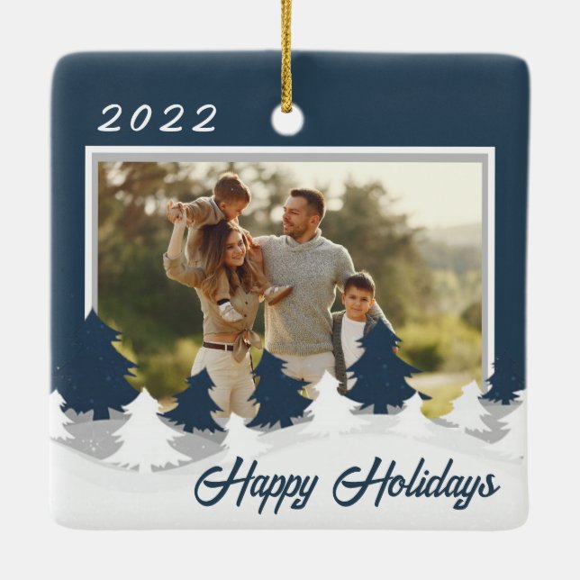 Adorno De Cerámica Navidades azules foto Navidades personalizados (Reverso)