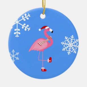 Adorno De Cerámica navidades azules santa claus flamingo