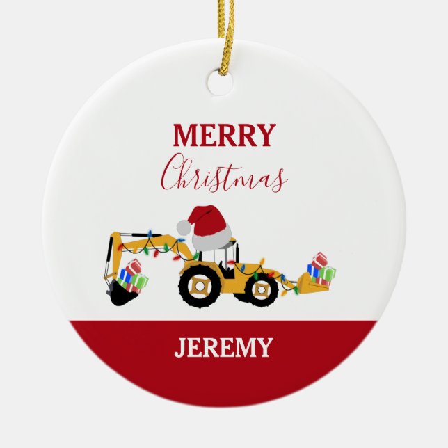 Adorno De Cerámica Navidades Backhoe Constructor Personalizado de Cam (Frente)
