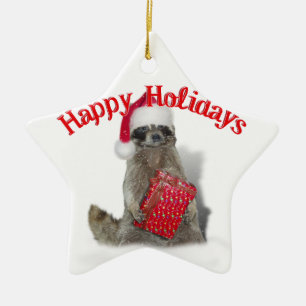 Adorno De Cerámica Navidades Bandit Raccoon con el presente