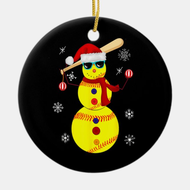 Adorno De Cerámica Navidades Bañera de Softbol Snowman Santa Snowflak (Frente)