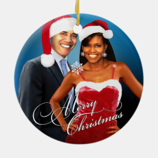 Adorno De Cerámica Navidades Barack y Michelle Santa