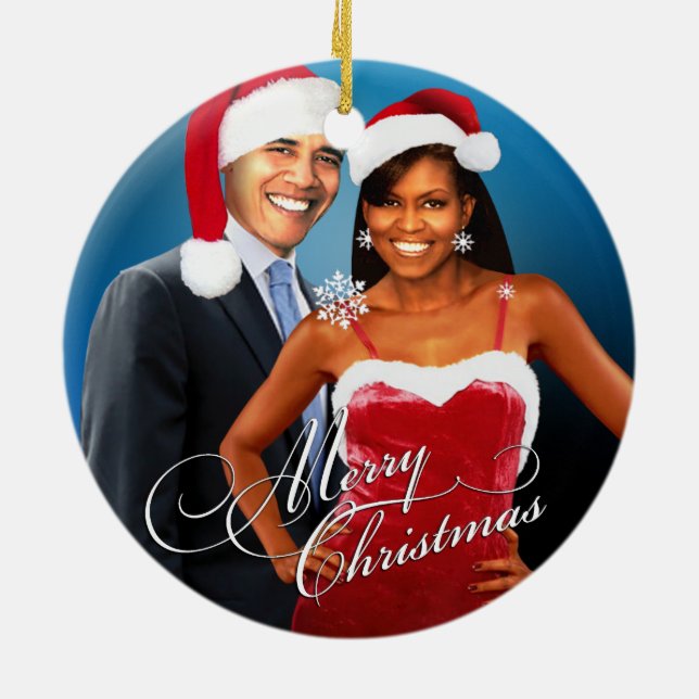 Adorno De Cerámica Navidades Barack y Michelle Santa (Atrás)