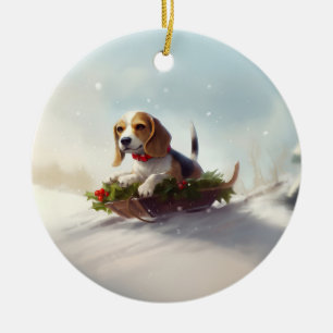 Adorno De Cerámica Navidades Beagle en invierno