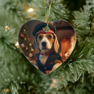 Adorno De Cerámica Navidades beagle, regalo para el amante de la poli