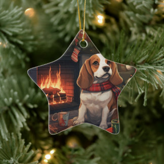 Adorno De Cerámica Navidades beagle, regalo para el amante de la poli