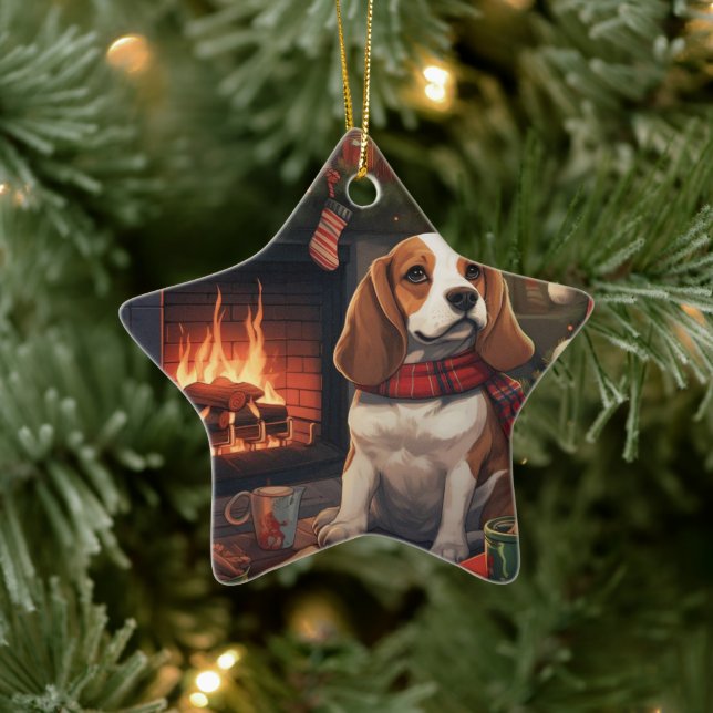 Adorno De Cerámica Navidades beagle, regalo para el amante de la poli (Árbol)