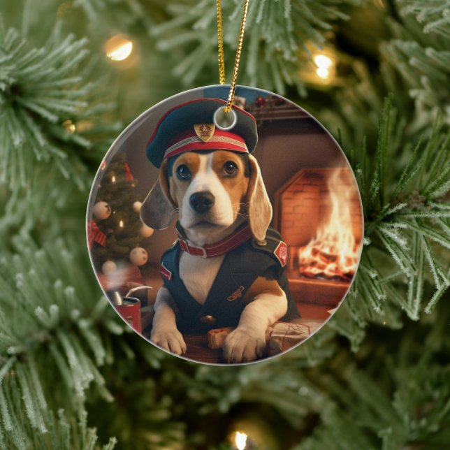 Adorno De Cerámica Navidades beagle, regalo para el amante de la poli (Árbol)