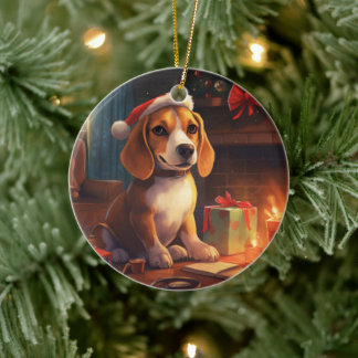 Adorno De Cerámica Navidades beagle, regalo para el amante de la poli