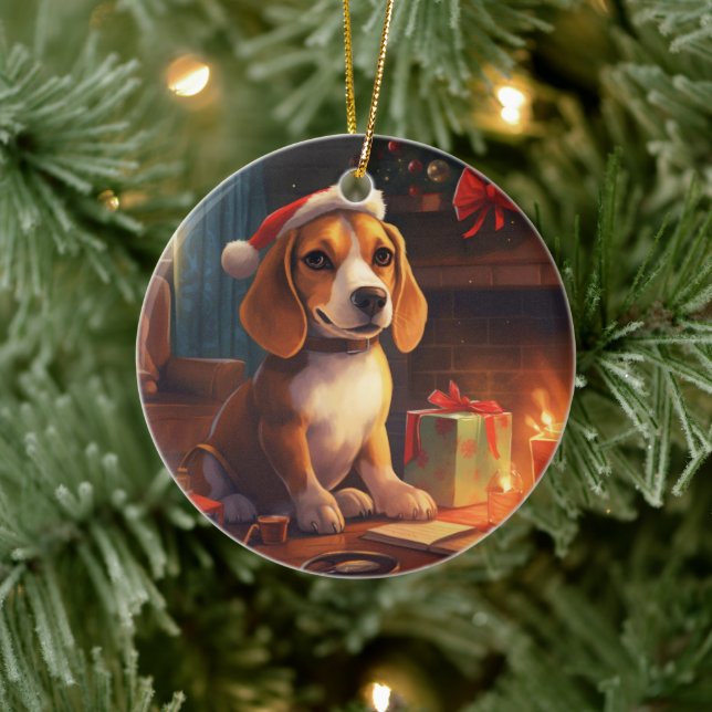 Adorno De Cerámica Navidades beagle, regalo para el amante de la poli (Árbol)