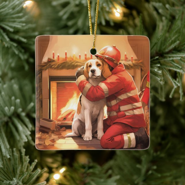 Adorno De Cerámica Navidades Beagle, regalo para el amante del bomber (Árbol)