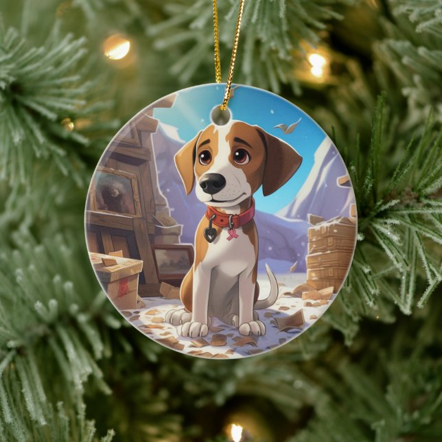 Adorno De Cerámica Navidades Beagle, regalo para el amante del perro  (Árbol)