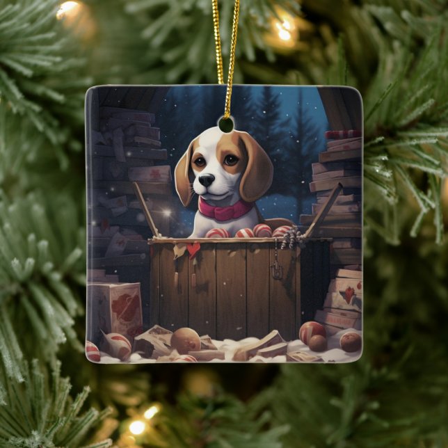 Adorno De Cerámica Navidades Beagle, regalo para el amante del perro  (Árbol)