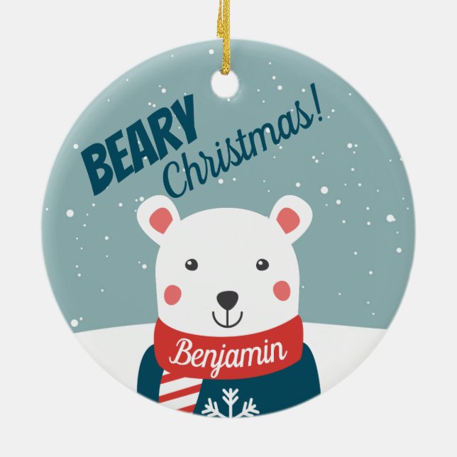 Adorno De Cerámica Navidades beatos con oso polar personalizado (Atrás)