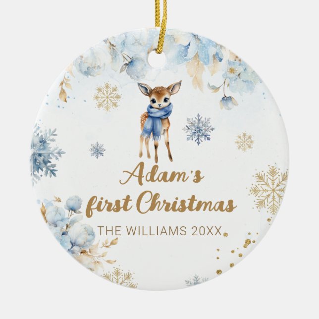 Adorno De Cerámica Navidades bebés Deer Foto personalizada (Frente)
