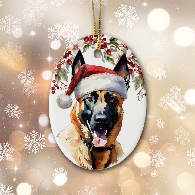 Adorno De Cerámica Navidades belgas de Malinois Dog Holly Berry (Subido por el creador)