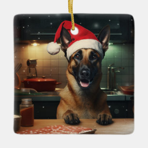 Adorno De Cerámica Navidades belgas de Malinois en vacaciones festiva