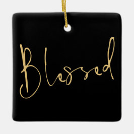 Adorno De Cerámica Navidades bendecidos con escritura moderna de oro 