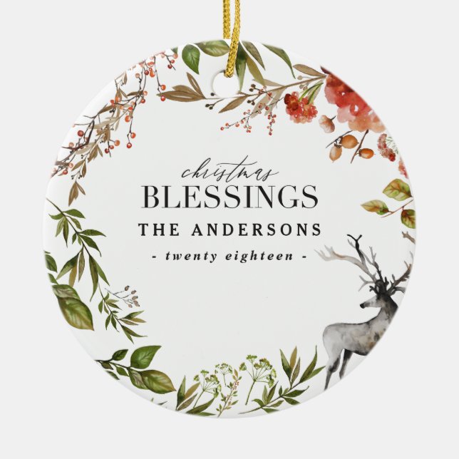 Adorno De Cerámica Navidades Bendición follaje acuarela Vacaciones (Frente)