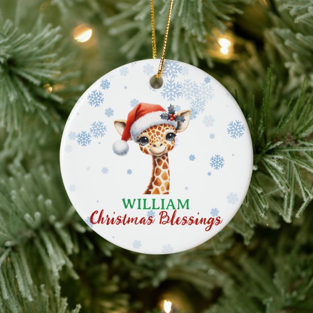 Adorno De Cerámica Navidades Bendiciones lindo Giraffe bebé Ornament (Árbol)