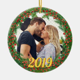 Adorno De Cerámica Navidades Berries Wreath Personalizado Foto