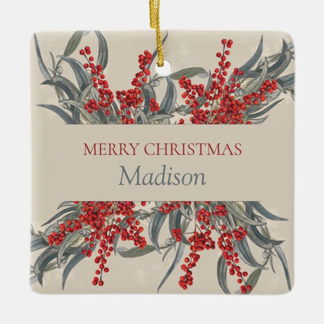 Adorno De Cerámica Navidades Berries y Eucalyptus Foliage Botánico (Anverso)