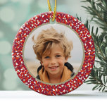 Adorno De Cerámica Navidades Berry Wreath de doble cara 2 foto<br><div class="desc">Personalizado Foto Ornament - Añada una foto a cada lado del pintoresco borde de la corona de polka dot. PUNTO DE FOTO: Si su foto no encaja correctamente,  haga clic en el botón PERSONALIZAR ESTO y ajuste la foto.</div>