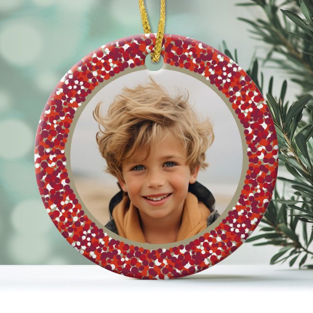 Adorno De Cerámica Navidades Berry Wreath de doble cara 2 foto (Personalized Photo Ornament)