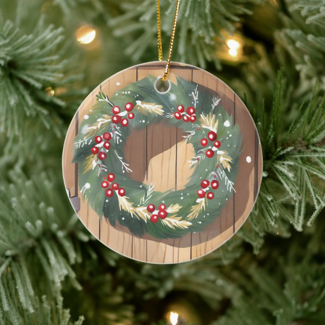 Adorno De Cerámica Navidades Berry Wreath | Melaza Rustica Merry (Árbol)
