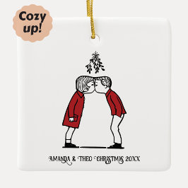 Adorno De Cerámica Navidades besan bajo el mistletoe