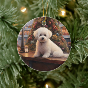 Adorno De Cerámica Navidades Bichon Frise crucero: feroz feriado
