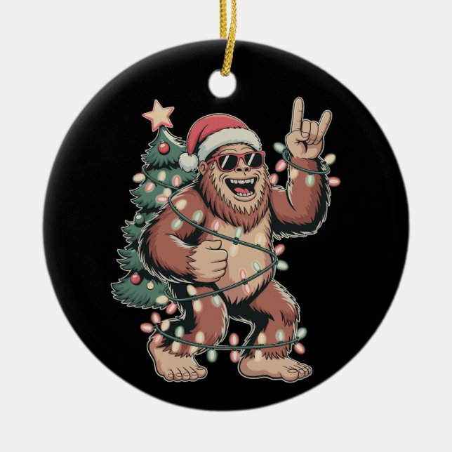 Adorno De Cerámica Navidades Bigfoot Sasquatch Santa Hat Xmas Tree (Frente)