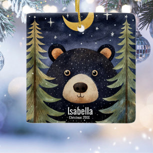 Adorno De Cerámica Navidades Black Bear Night Moon Forrest
