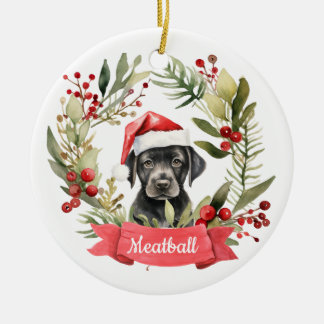 Adorno De Cerámica Navidades Black Lab Personalizado