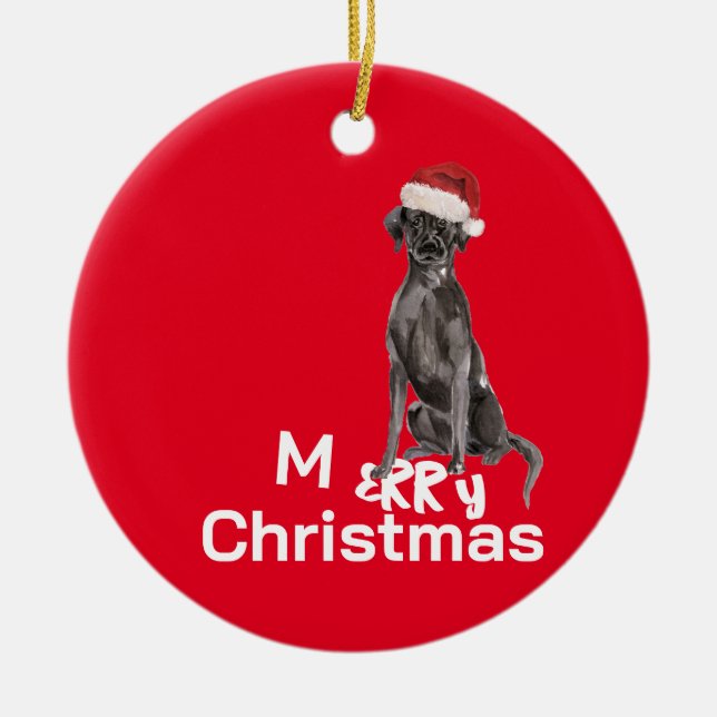 Adorno De Cerámica Navidades Black Labrador Dog Merry Greeting (Frente)