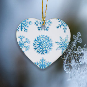 Adorno De Cerámica Navidades blancos con copos de nieve azul claro